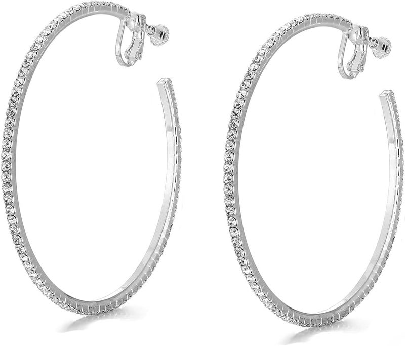 LAXPICOL Fashion Sparkly Austrian Circle Hoop Earrings Clip On Earrings For Women No Piercing Earrrings - Image 1